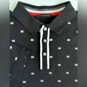 Sean John Men's XL Graphic Balck and White 1/4‎ Button Short Sleeve Polo